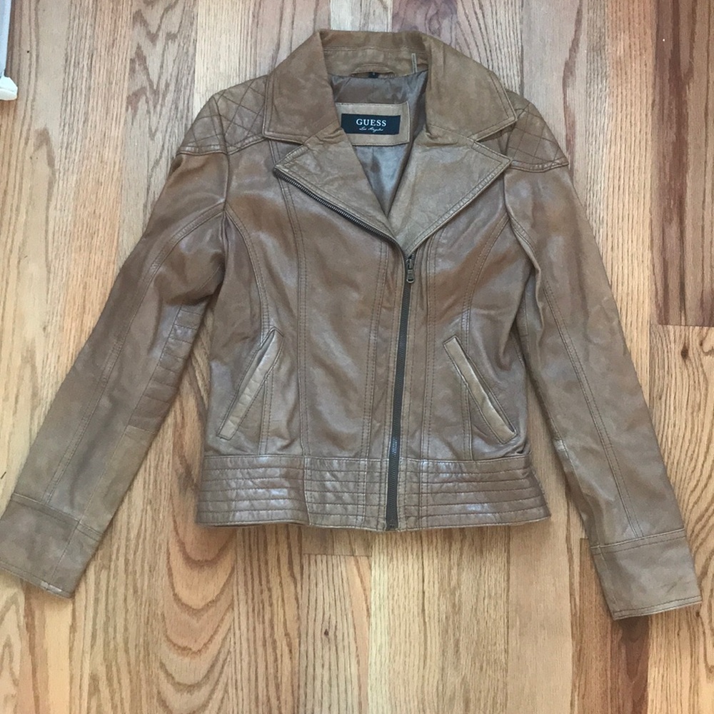Guess Brown Leather Moto Jacket